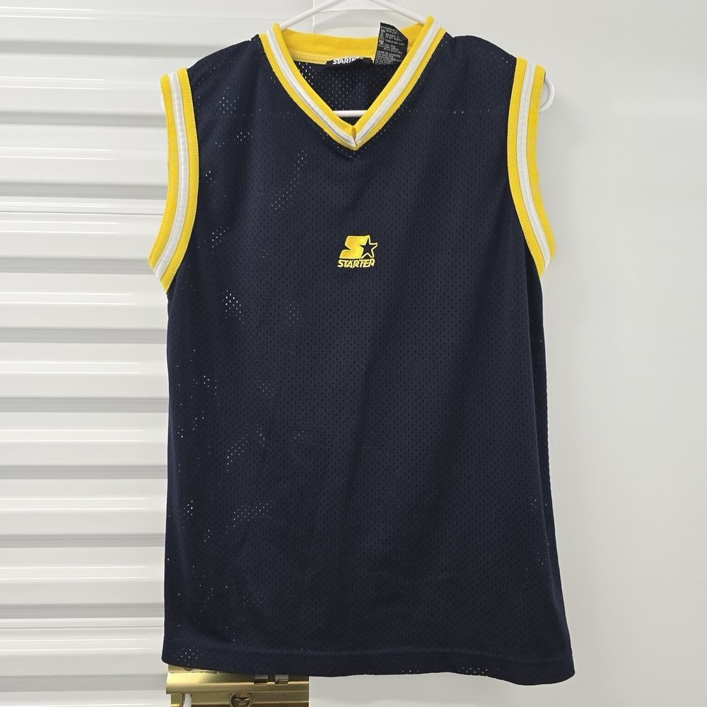Starter Mesh Basketball Jersey Tank Top Navy Yellow Mens Small S